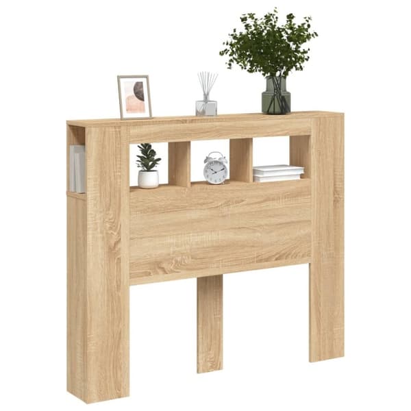 vidaXL sengegavl 120x18,5x103,5 cm LED-lys konstrueret træ sonoma-eg