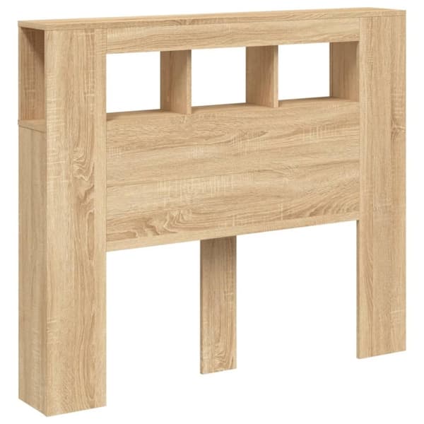 vidaXL sengegavl 120x18,5x103,5 cm LED-lys konstrueret træ sonoma-eg