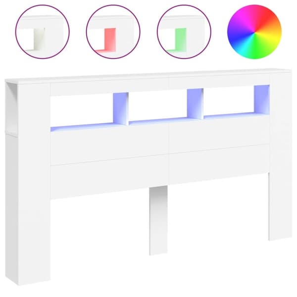 vidaXL Sängynpääty LED-valoilla valk. 180x18,5x103,5 cm tekninen puu
