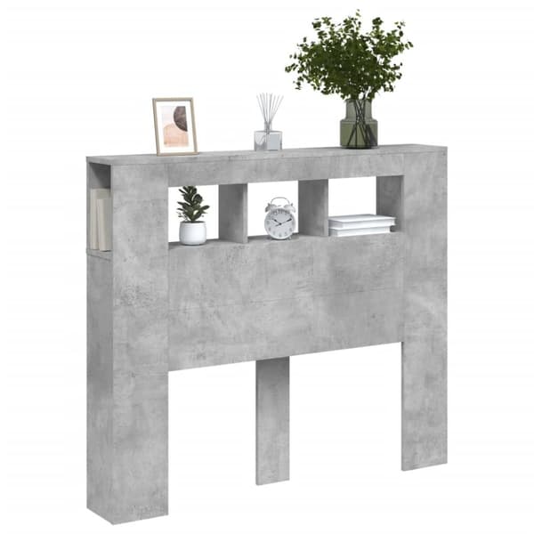 vidaXL Sängynpääty LED-valoilla betoninharmaa 120x18,5x103,5 cm puu