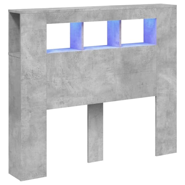 vidaXL Sängynpääty LED-valoilla betoninharmaa 120x18,5x103,5 cm puu