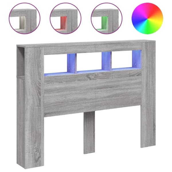 vidaXL Sänggavel LED grå sonoma 140x18,5x103,5 cm konstruerat trä