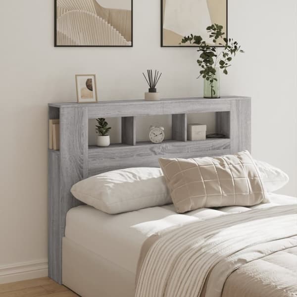 vidaXL Sängynpääty LED-valoilla harmaa Sonoma 140x18,5x103,5 cm puu