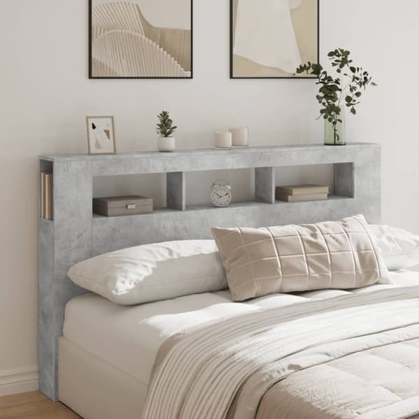 vidaXL Sengegavl med LED betonggrå 180x18,5x103,5 cm konstruert tre