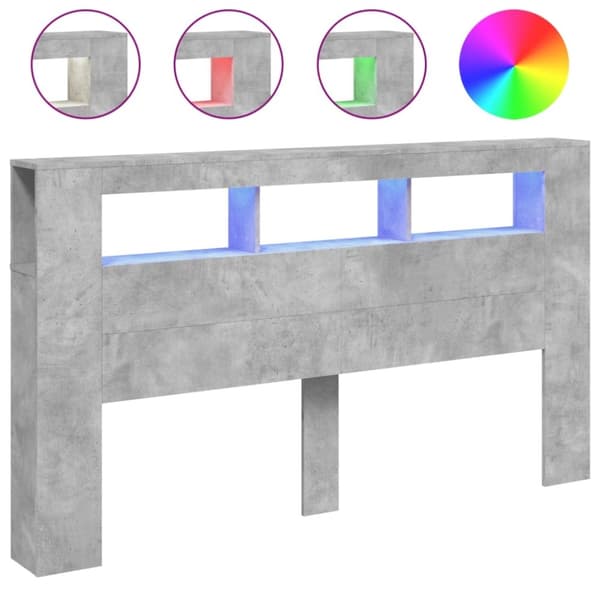 vidaXL Sengegavl med LED betonggrå 180x18,5x103,5 cm konstruert tre