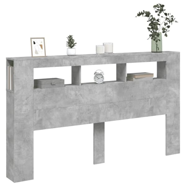 vidaXL sengegavl m. LED-lys 180x18,5x103,5 cm konstrueret træ betongrå
