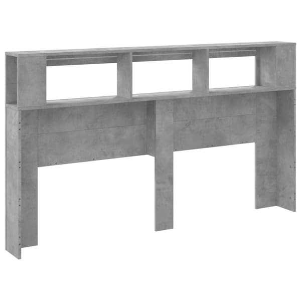 vidaXL sengegavl m. LED-lys 180x18,5x103,5 cm konstrueret træ betongrå