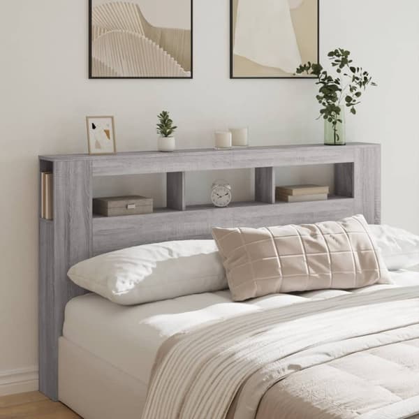 vidaXL Sengegavl med LED grå sonoma 180x18,5x103,5 cm konstruert tre