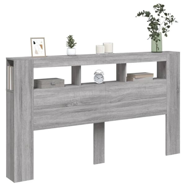 vidaXL Sengegavl med LED grå sonoma 180x18,5x103,5 cm konstruert tre
