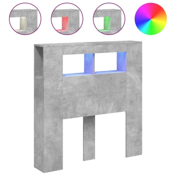 vidaXL Sengegavl med LED betonggrå 100x18,5x103,5 cm konstruert tre