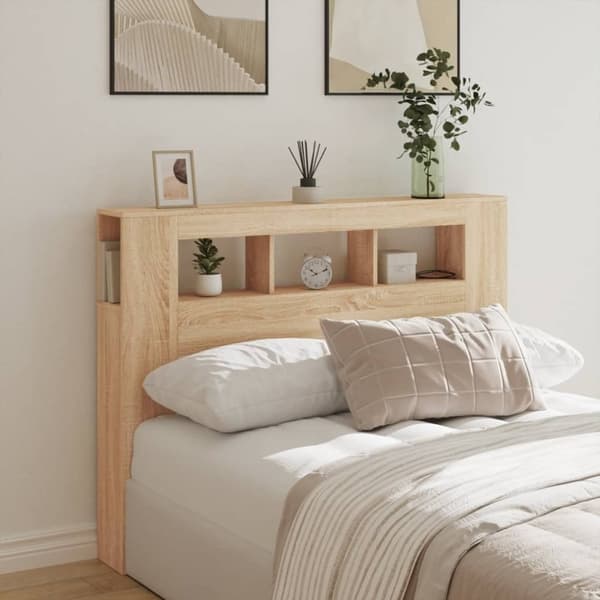 vidaXL Sängynpääty LED-valoilla Sonoma-tammi 140x18,5x103,5 cm puu