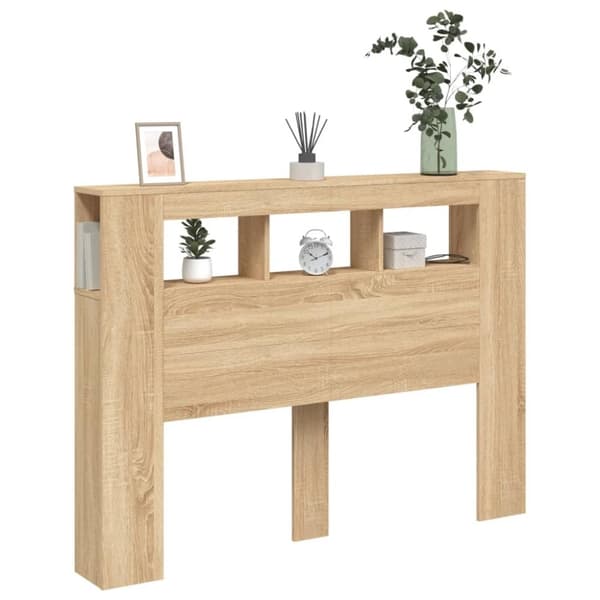 vidaXL Sängynpääty LED-valoilla Sonoma-tammi 140x18,5x103,5 cm puu