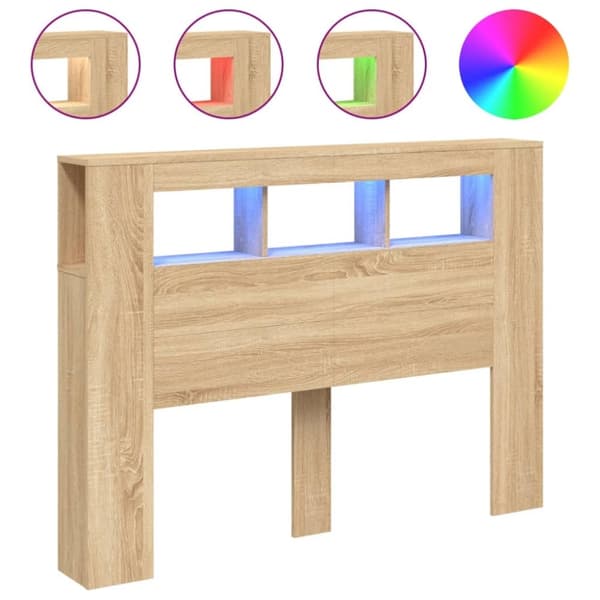 vidaXL Sängynpääty LED-valoilla Sonoma-tammi 140x18,5x103,5 cm puu
