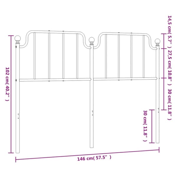 vidaXL Metallinen sängynpääty musta 140 cm