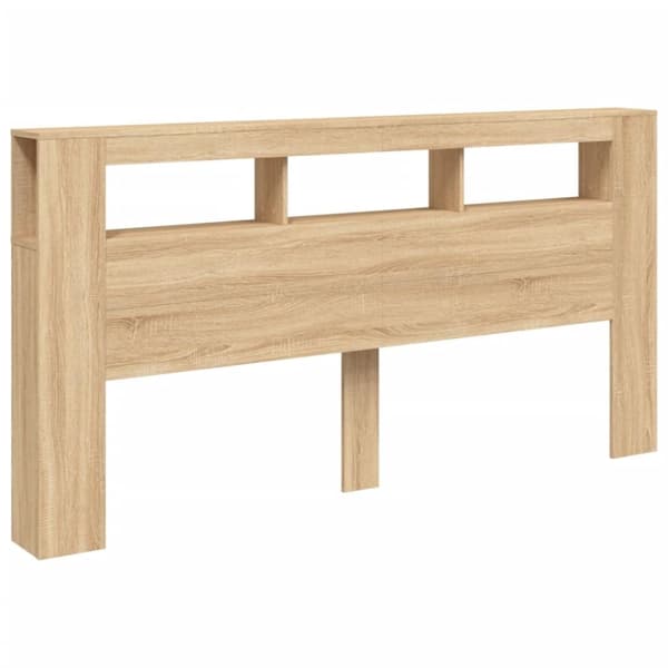 vidaXL sengegavl 200x18,5x103,5 cm LED-lys konstrueret træ sonoma-eg