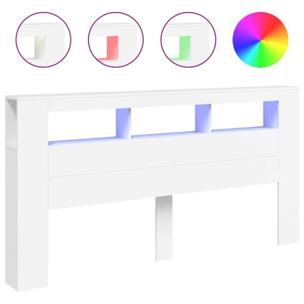 vidaXL sengegavl med LED-lys 200x18,5x103,5 cm konstrueret træ hvid