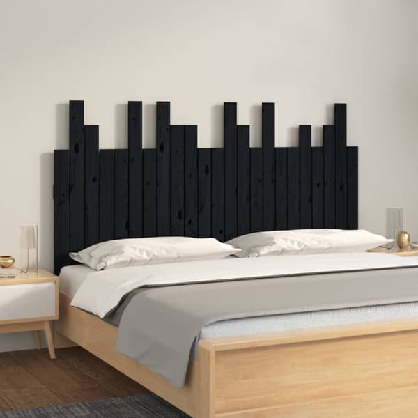 sengegavl 146,5x3x80 cm massivt fyrretræ sort