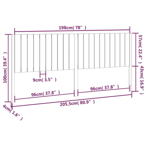 sengegærde 205,5x4x100 cm massivt fyrretræ hvid