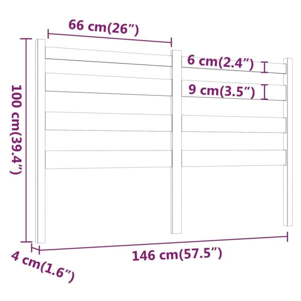 sengegærde 146x4x100 cm massivt fyrretræ sort