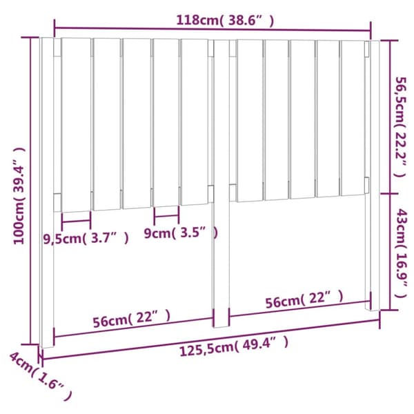 sengegærde 125,5x4x100 cm massivt fyrretræ sort