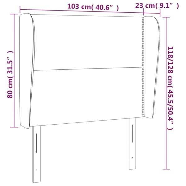 sengegavl med kanter 103x23x118/128 cm fløjl lysegrå