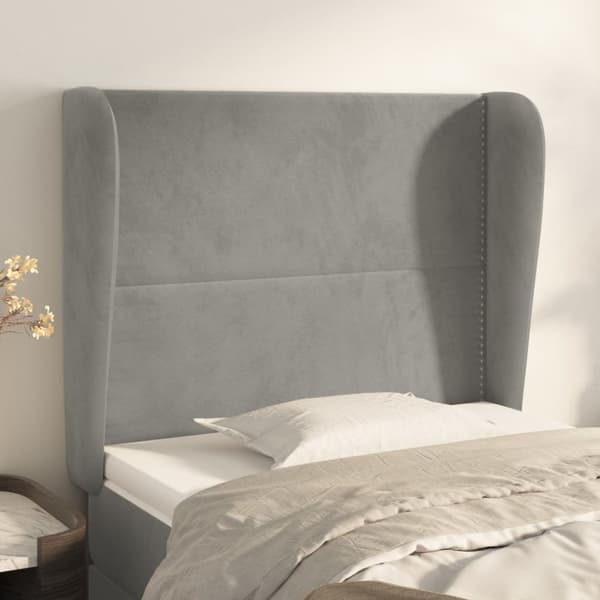 sengegavl med kanter 103x23x118/128 cm fløjl lysegrå
