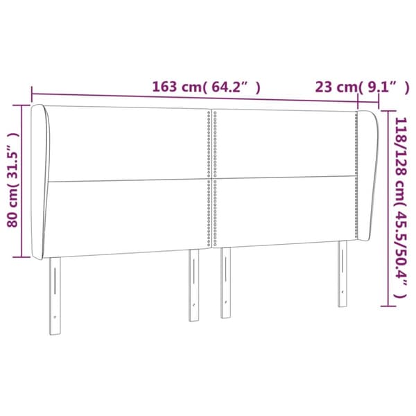 sengegavl med kanter 163x23x118/128 cm stof sort