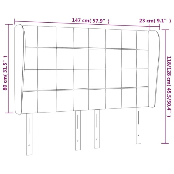 sengegavl med kanter 147x23x118/128 cm stof sort