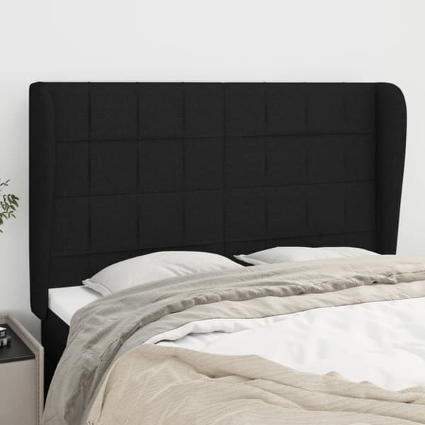 sengegavl med kanter 147x23x118/128 cm stof sort