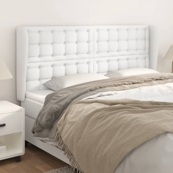 sengegavl med kanter 183x23x118/128 cm kunstlæder hvid