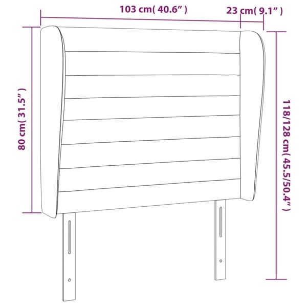 sengegavl med kanter 103x23x118/128 cm stof blå