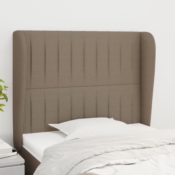 sengegavl med kanter 103x23x118/128 cm stof gråbrun
