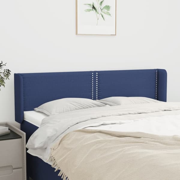 sengegavl med kanter 147x16x78/88 cm stof blå