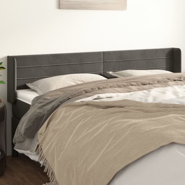 sengegavl med kanter 183x16x78/88 cm fløjl mørkegrå
