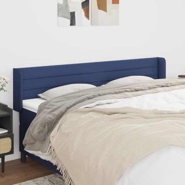 Sänggavel med kanter blå 203x16x78/88 cm tyg