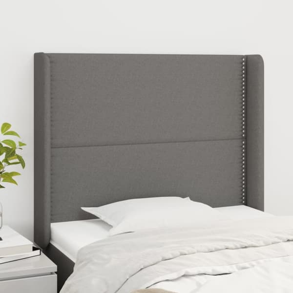 sengegavl med kanter 93x16x118/128 cm stof mørkegrå