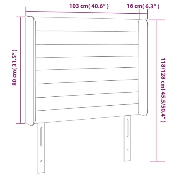 sengegavl med kanter 103x16x118/128 cm stof sort