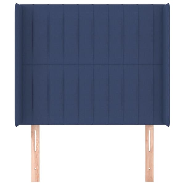sengegavl med kanter 103x16x118/128 cm stof blå