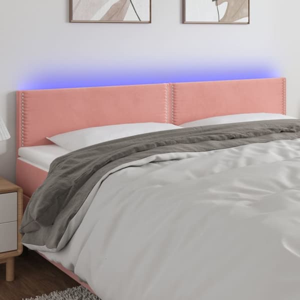 sengegavl med LED-lys 180x5x78/88 cm fløjl lyserød