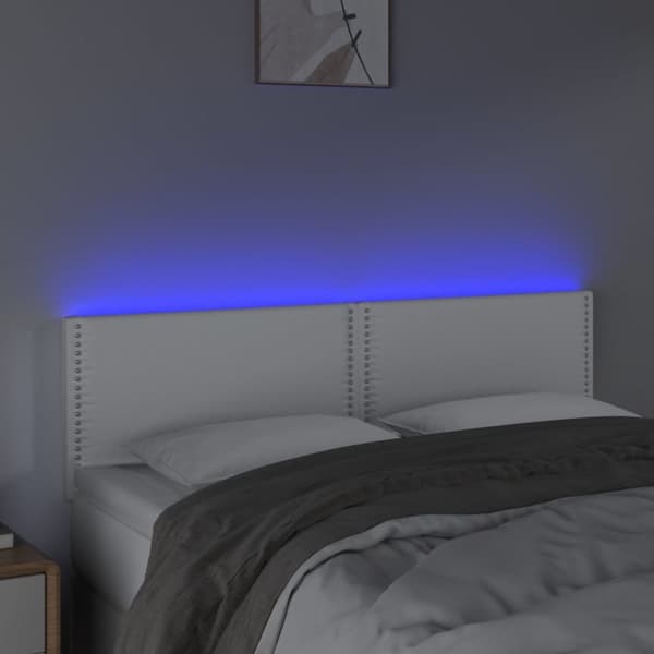 sengegavl med LED-lys 144x5x78/88 cm kunstlæder hvid