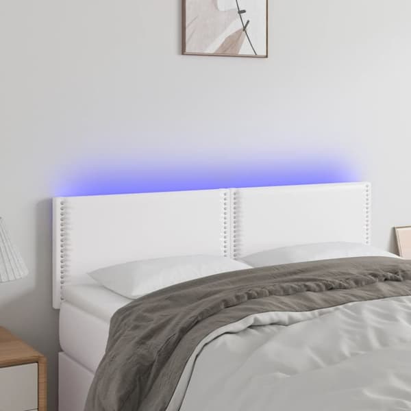sengegavl med LED-lys 144x5x78/88 cm kunstlæder hvid