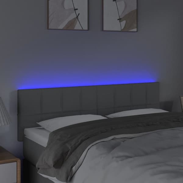 Sängyn pääty LED-valolla, vaaleanharmaa, 144x5x78/88 cm, kangas
