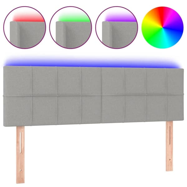 Sängyn pääty LED-valolla, vaaleanharmaa, 144x5x78/88 cm, kangas