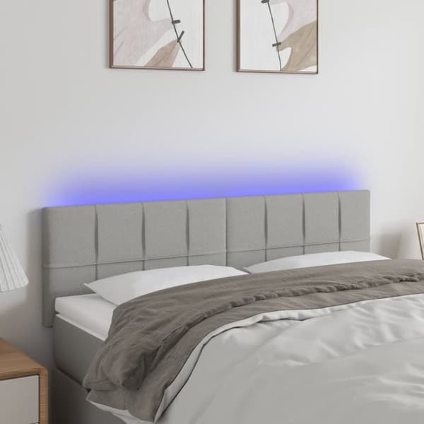 Sängyn pääty LED-valolla, vaaleanharmaa, 144x5x78/88 cm, kangas