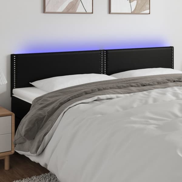Sängyn pääty LED-valolla, musta, 200x5x78/88 cm, keinonahkaa