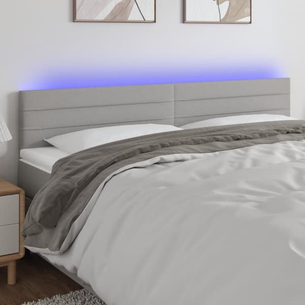 sengegavl med LED-lys 200x5x78/88 cm stof lysegrå