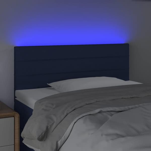 Sängyn pääty LED-valolla, sininen, 100x5x78/88 cm, kangas