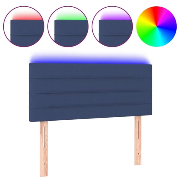 Sängyn pääty LED-valolla, sininen, 100x5x78/88 cm, kangas