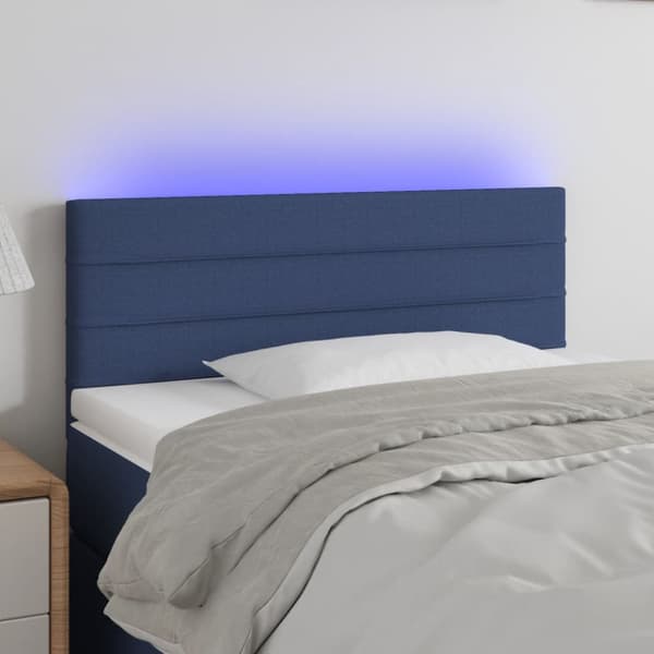 Sängyn pääty LED-valolla, sininen, 100x5x78/88 cm, kangas