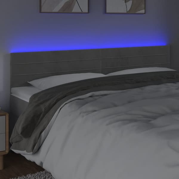 sengegavl med LED-lys 200x5x78/88 cm fløjl lysegrå